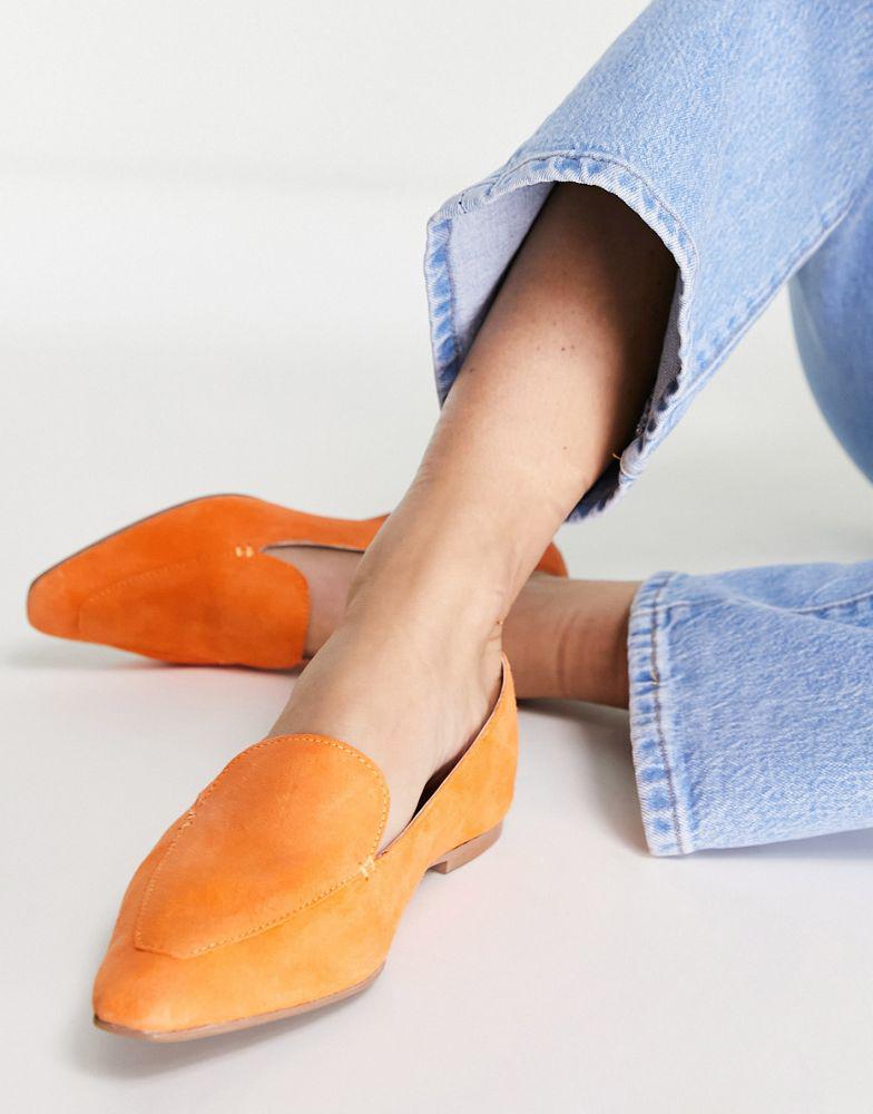 ASOS DESIGN Wide Fit Miley suede loafers in orange商品第3张图片规格展示