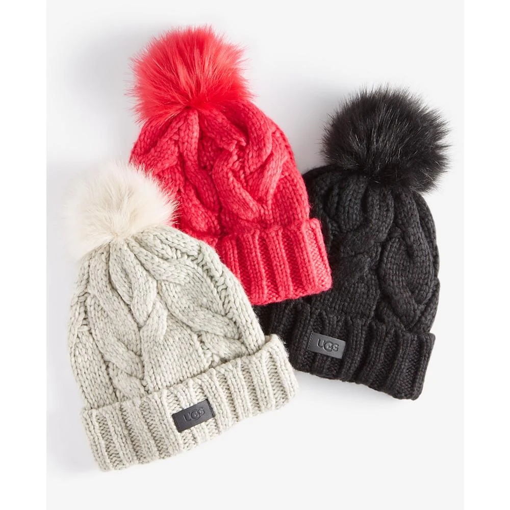 商品UGG|Women's Faux-Fur-Pom Cable-Knit Beanie,价格¥434,第3张图片详细描述