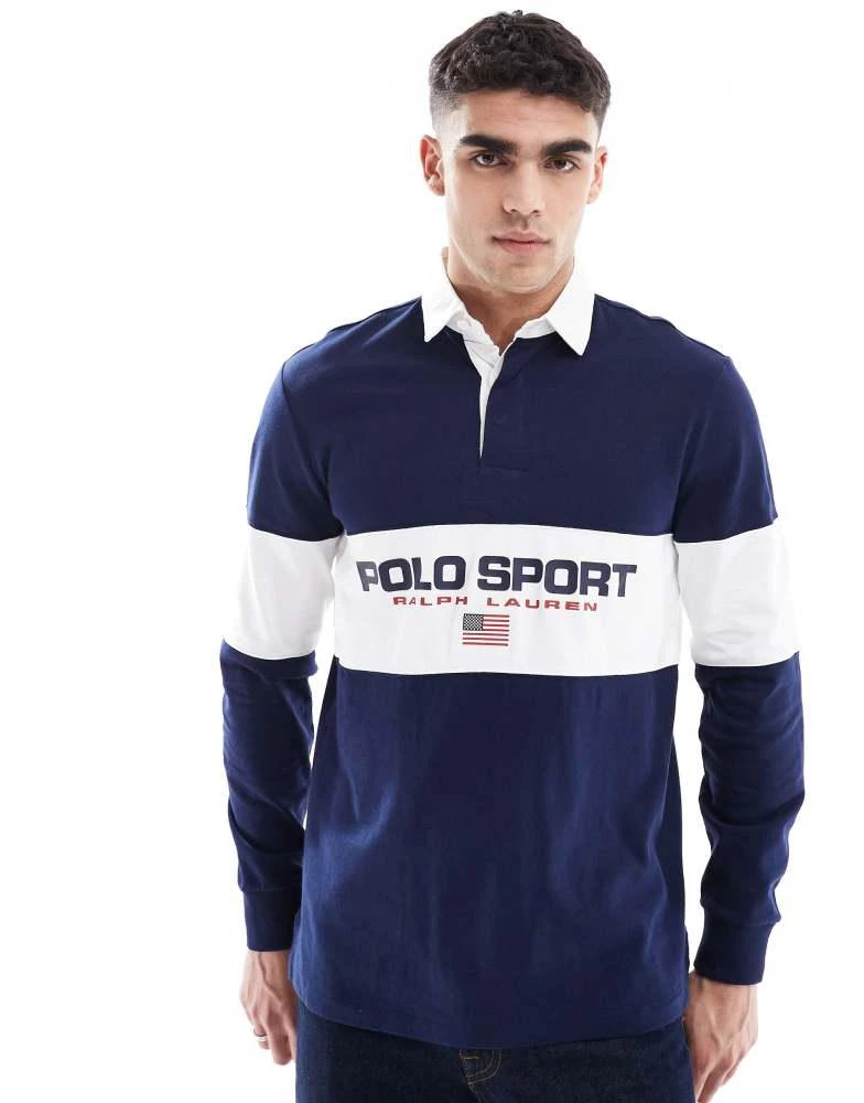 商品Ralph Lauren|Polo Ralph Lauren Sport capsule flag logo chect panel rugby polo classic oversized fit in navy,价格¥1085,第1张图片
