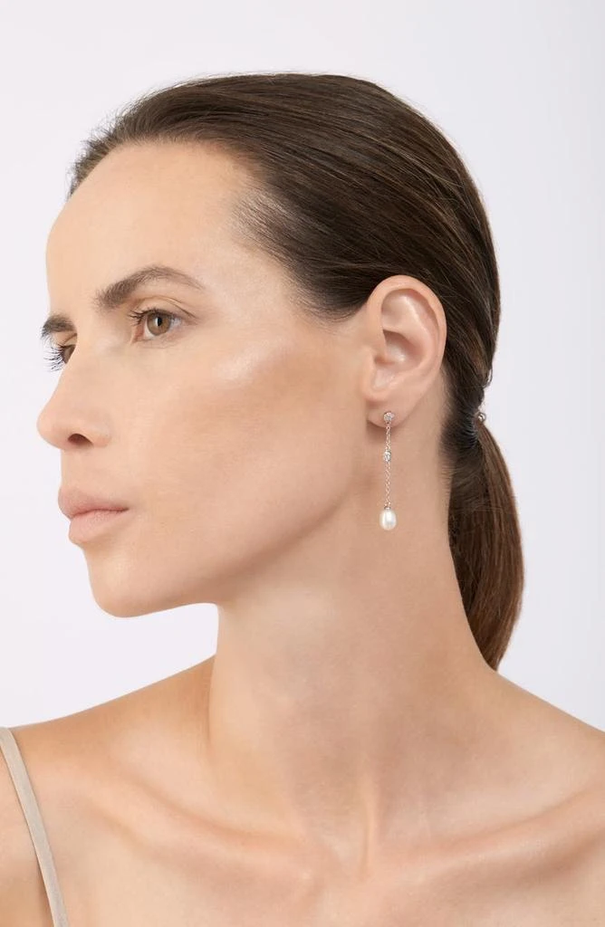 商品ADORNIA|White Rhodium Plated Swarovski Crystal Accented & 7mm Freshwater Pearl Drop Earrings,价格¥151,第2张图片详细描述