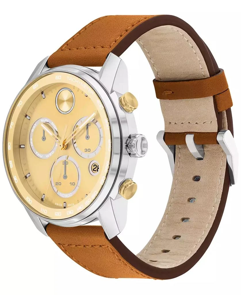 商品Movado|Men's Swiss Chronograph Bold Verso Brown Leather Strap Watch 44mm,价格¥4143,第2张图片详细描述