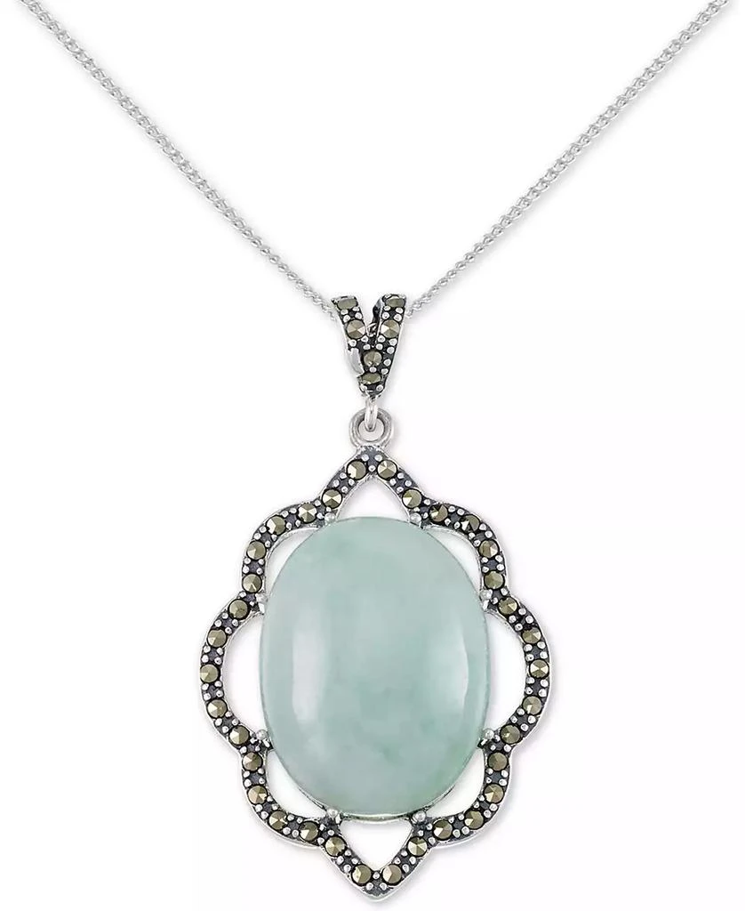 商品Macy's|Jade (15 x 20 x 6mm) & Marcasite Flower 18" Pendant Necklace in Sterling Silver,价格¥374,第1张图片