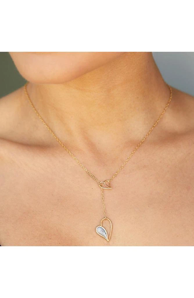 商品Savvy Cie Jewels|14K Gold Plated Sterling Silver Diamond Double Heart Lariat Necklace - 0.01 ctw,价格¥161,第2张图片详细描述