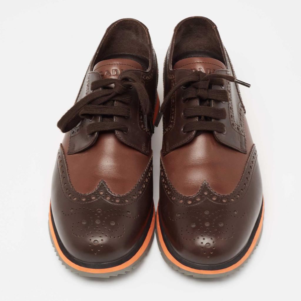 Prada Brown Brogue Leather Wingtip Lace Up Derby Size 43.5商品第3张图片规格展示