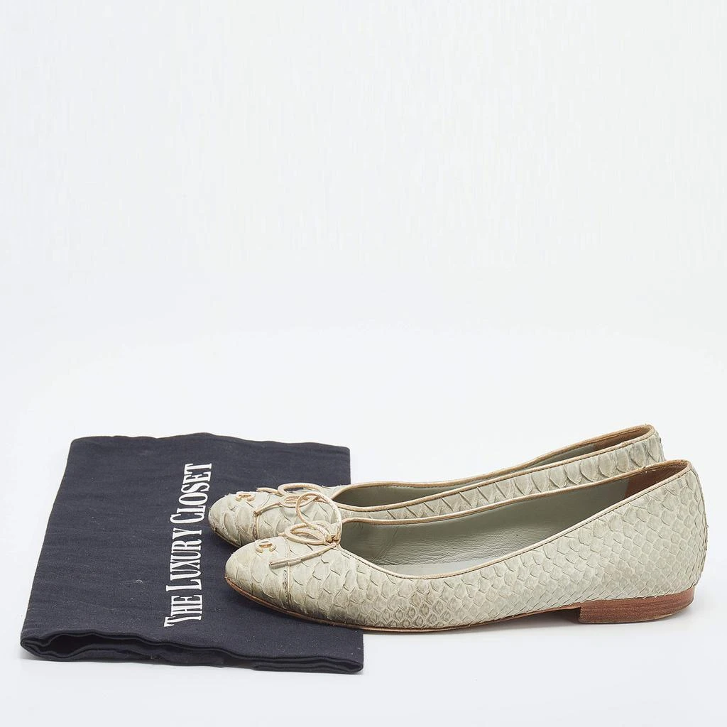 Chanel Pale Green Python Leather CC Bow Cap Toe Ballet Flats Size 37 商品