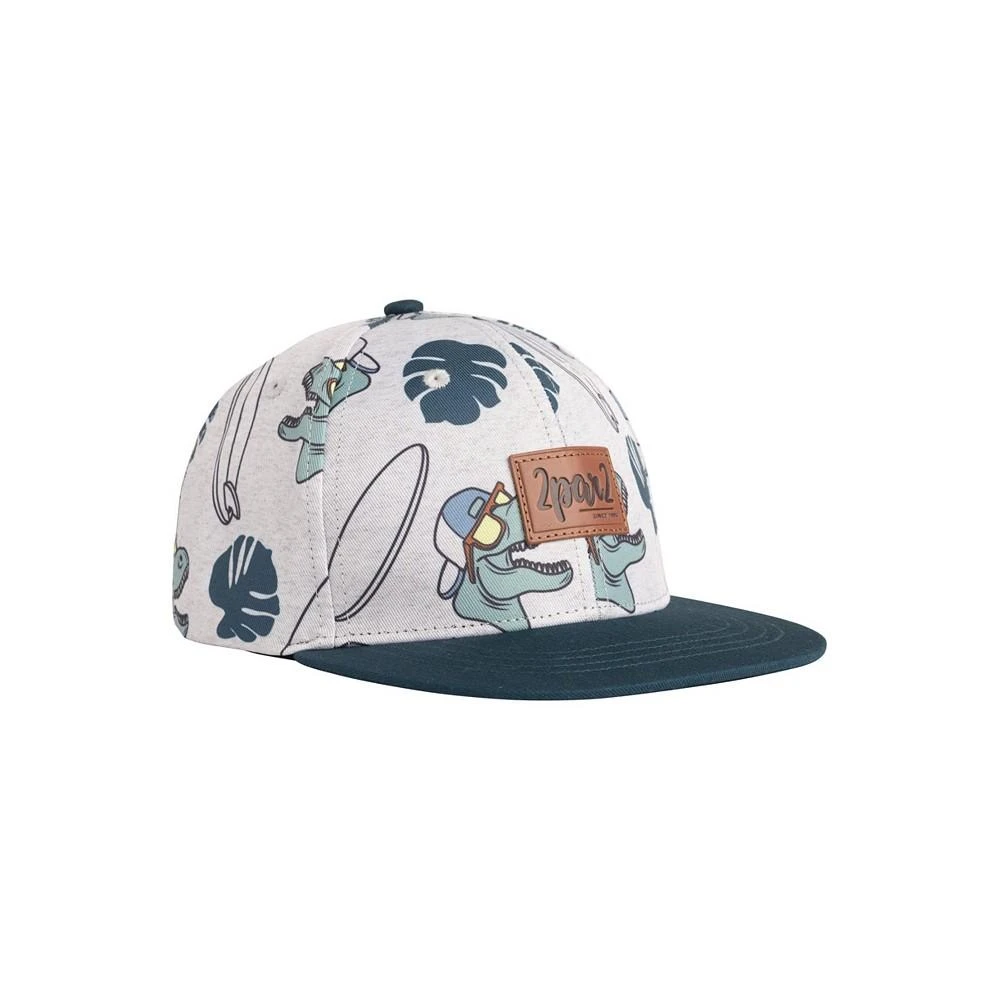 商品Deux par Deux|Boy Printed Cap Light Heather Grey & Teal Dinosaurs - Toddler|Child,价格¥108,第1张图片