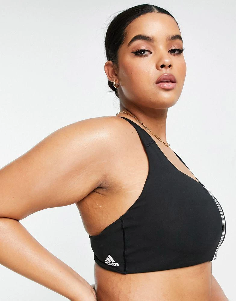 商品Adidas|adidas Training Plus 3 Stripe design mid-support sports bra in black,价格¥185,第3张图片详细描述