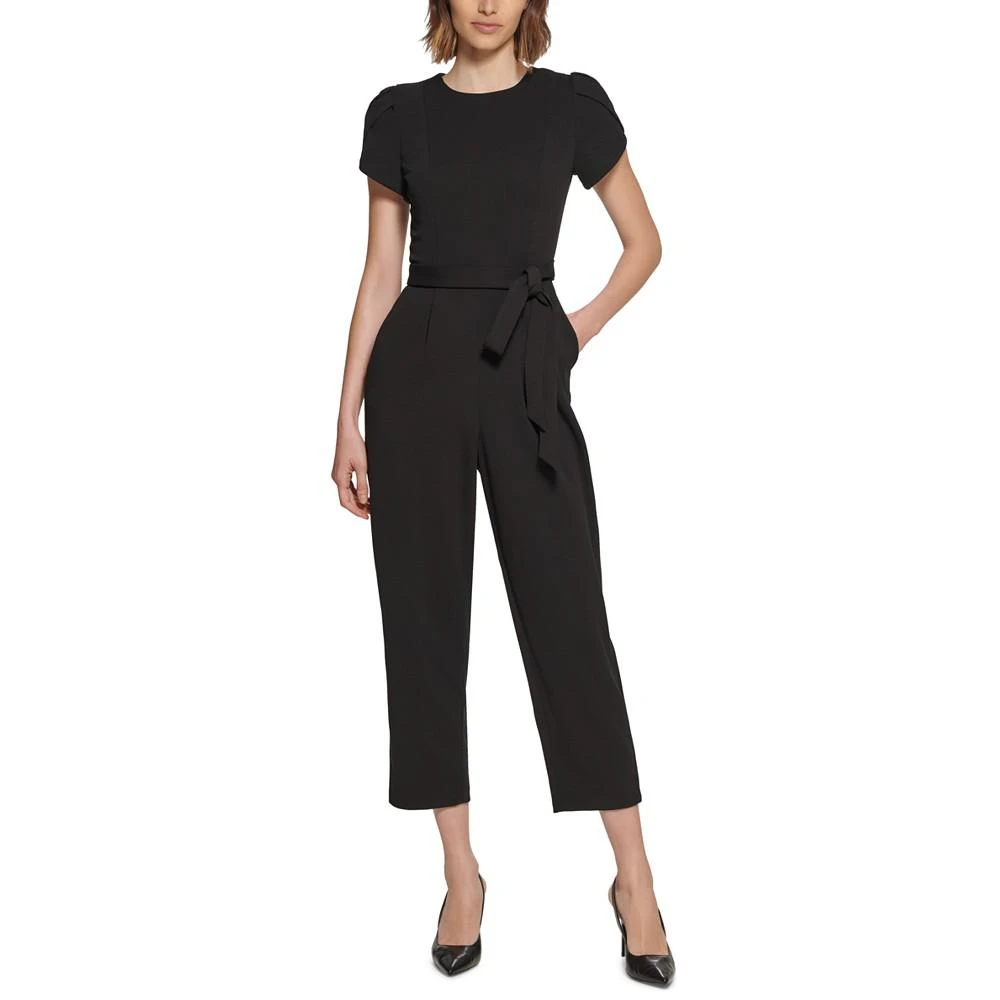 商品Calvin Klein|Petite Puff-Sleeve Belted Jumpsuit,价格¥709,第1张图片