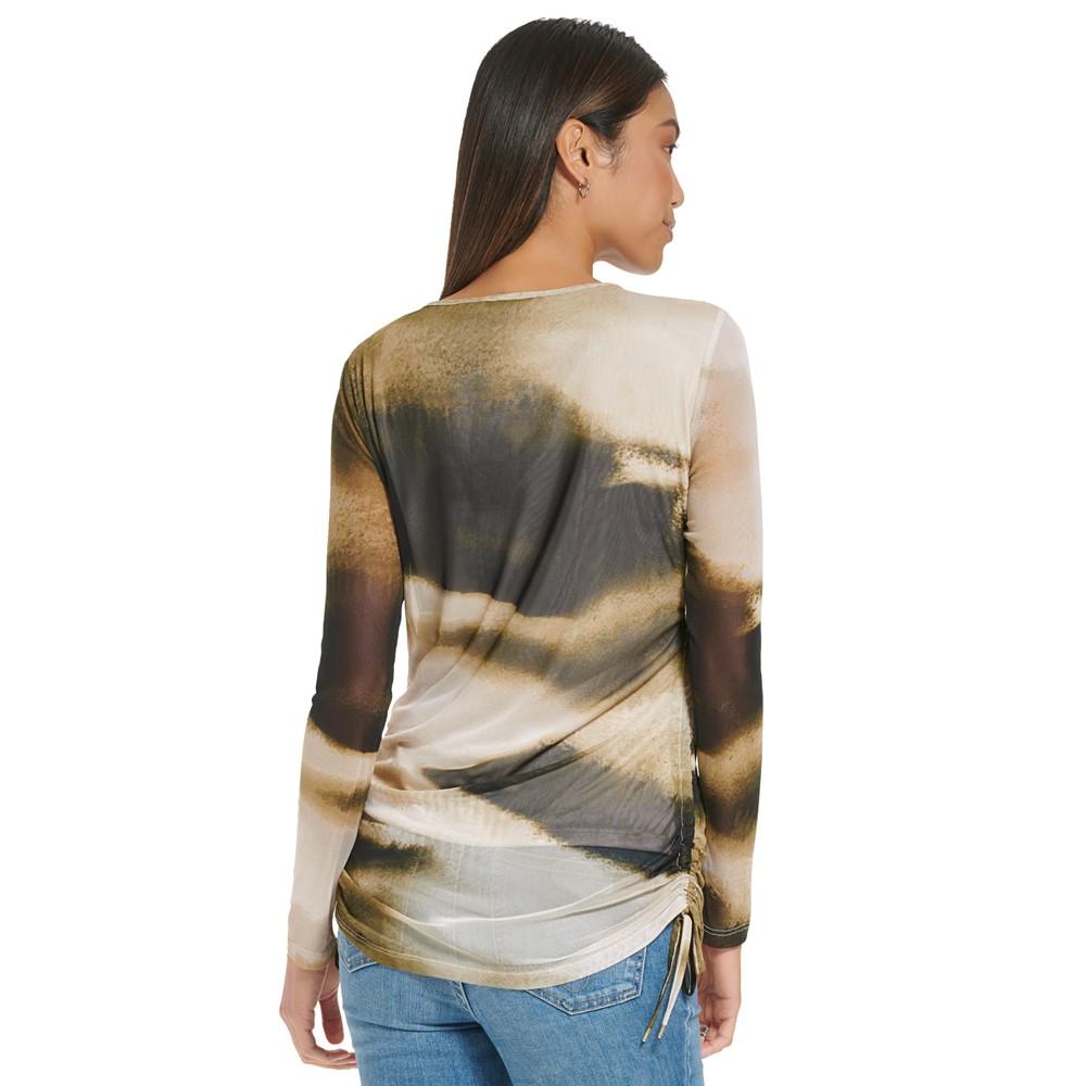 Women's Long Sleeve Printed Mesh Top商品第2张图片规格展示