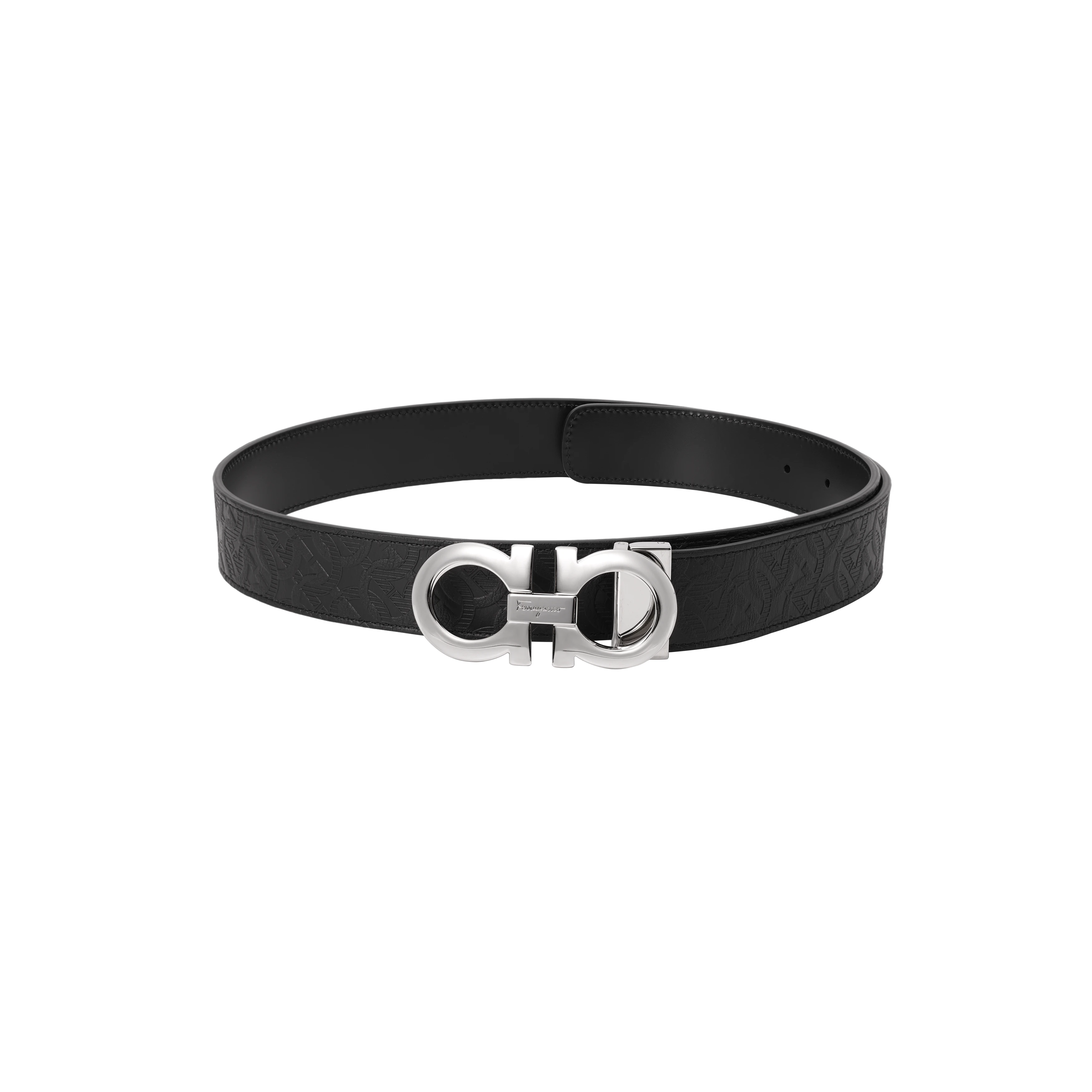 商品[国内直发] Salvatore Ferragamo|Salvatore  菲拉格慕 黑色 男士金属Gancini扣饰双面可调式腰带 宽3.5cm,价格¥3399,第3张图片详细描述