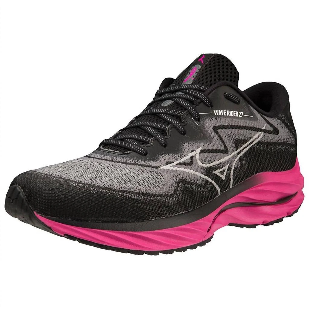 商品Mizuno|Men's Wave Rider 27 Running Shoes In Black/harbor Mist,价格¥979,第3张图片详细描述