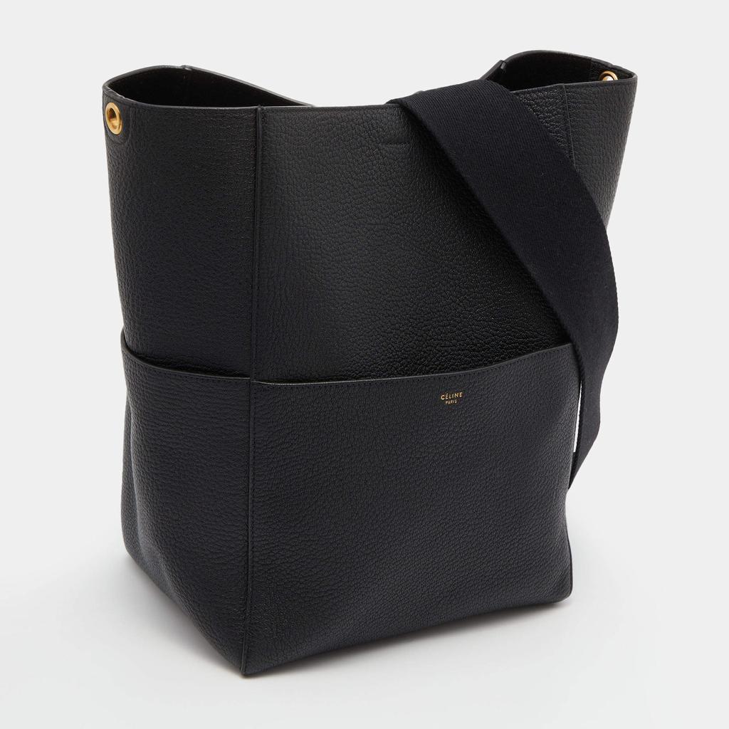 Celine Black Grained Leather Seau Sangle Bucket Bag商品第3张图片规格展示