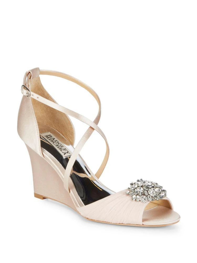 商品Badgley Mischka|Tacey Embellished Satin Wedge Heel Sandals,价格¥789,第5张图片详细描述