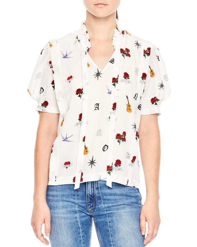 商品Sandro|Ruffle-Neck Silk Blouse,价格¥1203,第1张图片