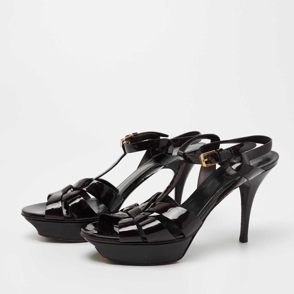 商品[二手商品] Yves Saint Laurent|Saint Laurent Dark Brown Patent Leather Tribute Platform Sandals Size 40,价格¥2994,第4张图片详细描述