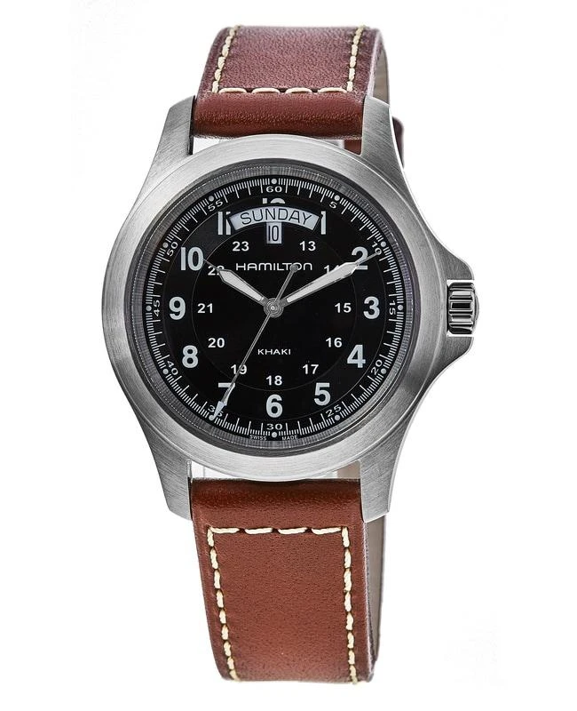 商品Hamilton|Hamilton Khaki Field Quartz Black Dial Brown Leather  Strap Men's Watch H64451533,价格¥2543,第1张图片