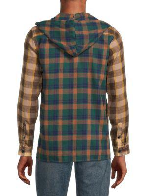 World Is Yours Hooded Plaid Button-Down Shirt商品第2张图片规格展示