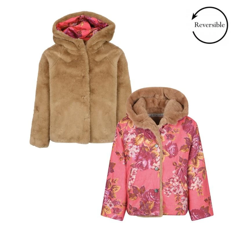 商品SHIRTAPORTER|Reversible floral print faux fur jacket in light brown and pink,价格¥2843,第1张图片