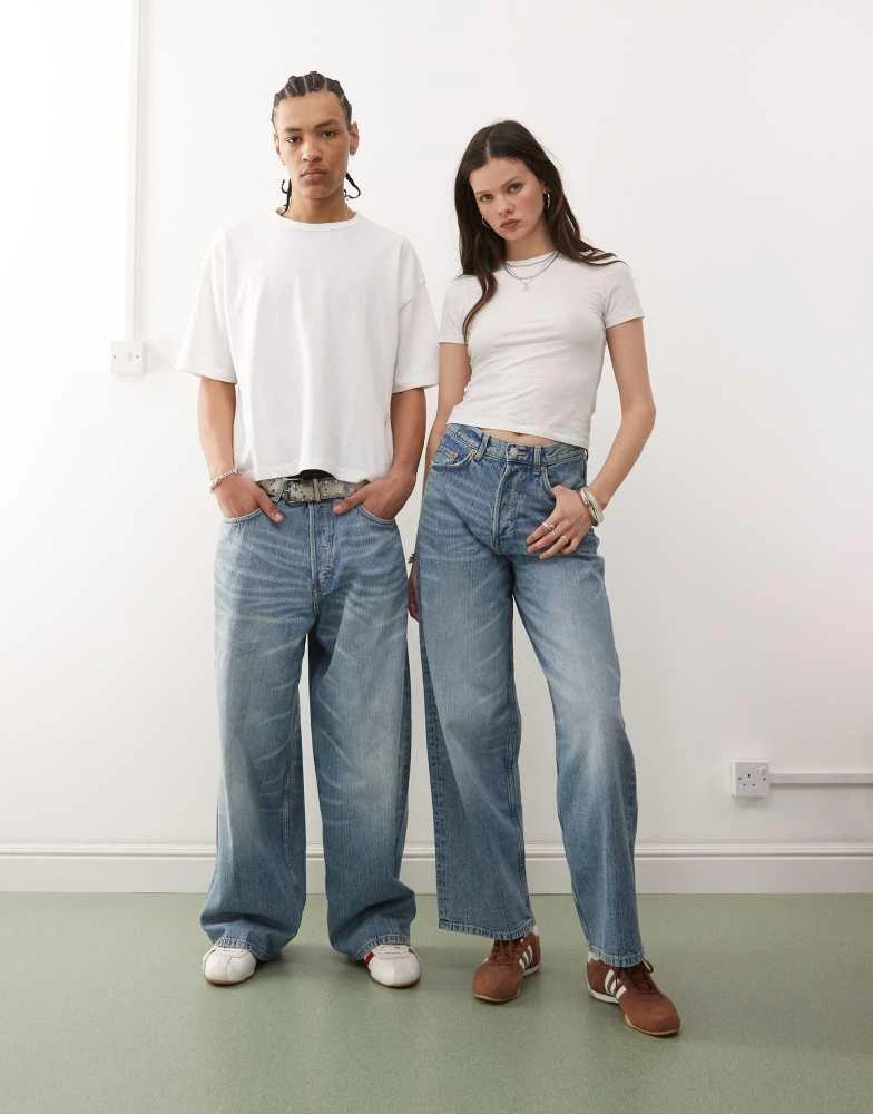 商品Weekday|Weekday Unisex Astro baggy wide leg jeans in blue,价格¥206,第1张图片详细描述