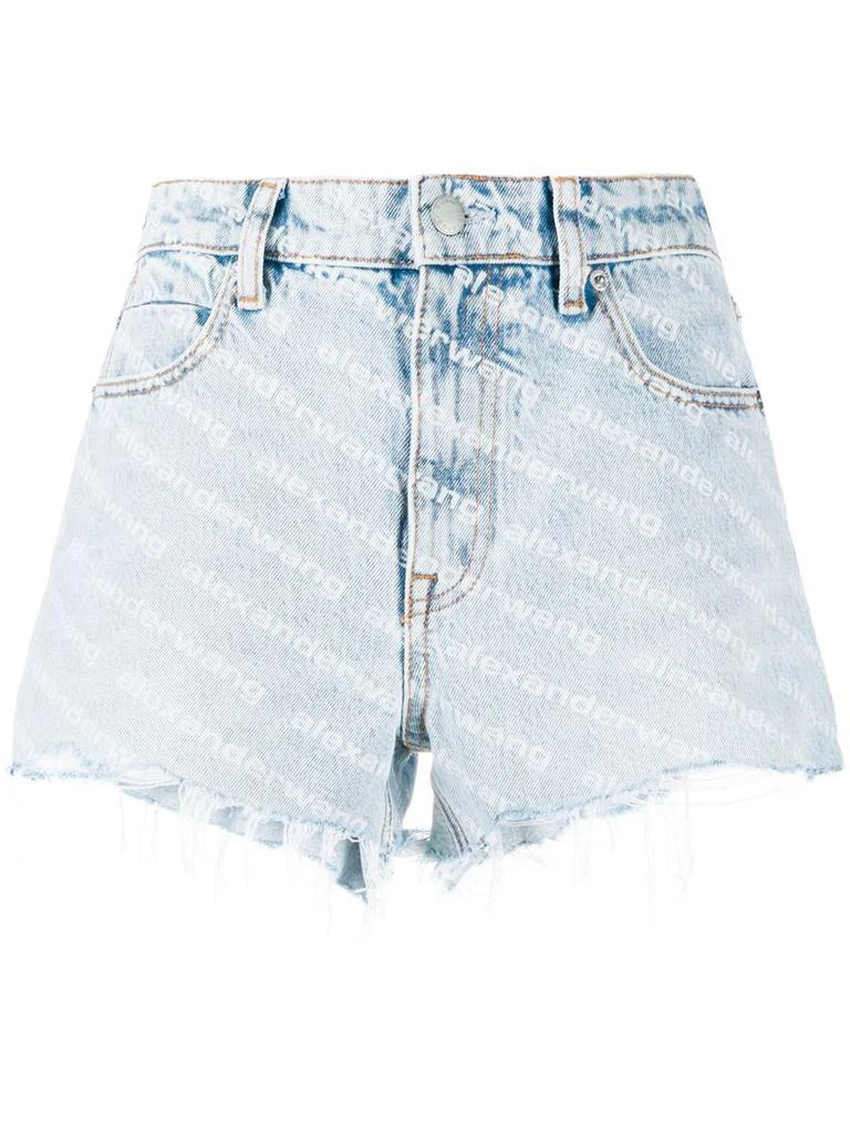 商品Alexander Wang|ALEXANDER WANG Denim shorts with logo print and frayed hem,价格¥2206,第1张图片