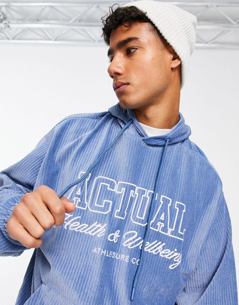 ASOS Actual oversized hoodie in cord detail with logo in blue商品第1张图片规格展示