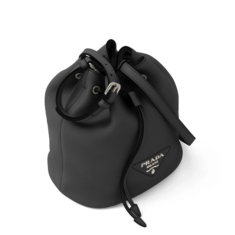 PRADA/普拉达 22春夏新款Flou系列 女士黑色皮革银扣单肩斜跨手提抽绳水桶包1BE060_2DKV_F0002_V_3OO 商品