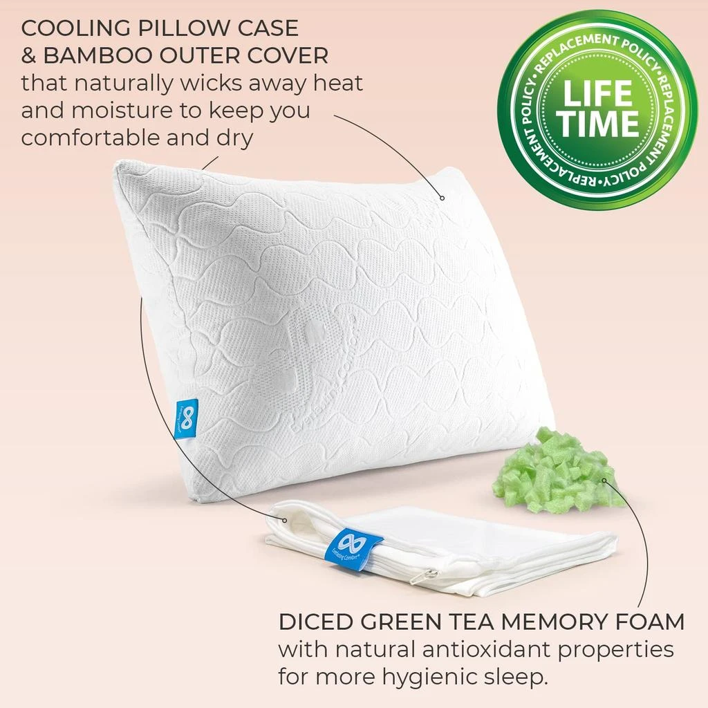 商品Everlasting Comfort|Everlasting Comfort Adjustable Pillow for Back, Stomach, Side Sleepers - Green Tea Shredded Memory Foam Pillows with Customizable Loft - Hypoallergenic Pillow with Cooling Pillowcase (Queen),价格¥223,第2张图片详细描述