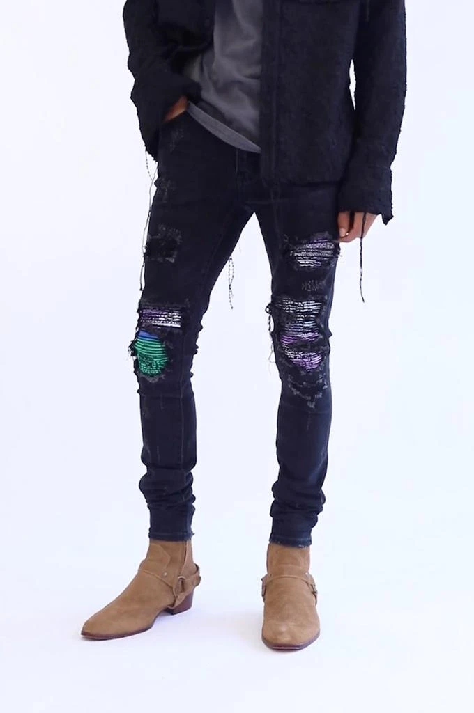 商品MNML|X284 Moto Skinny Denim - Black/Purple,价格¥257,第2张图片详细描述