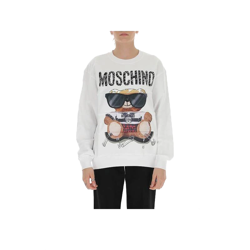 MOSCHINO/莫斯奇诺 女士白色棉质小熊刺绣印花拼接卫衣17135527 V3001（清仓特价） 商品