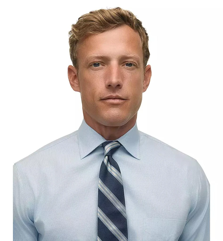 商品Brooks Brothers|Men's Regular Fit Non-Iron Spread Collar Micro-Houndstooth Pinpoint Dress Shirt,价格¥658,第3张图片详细描述