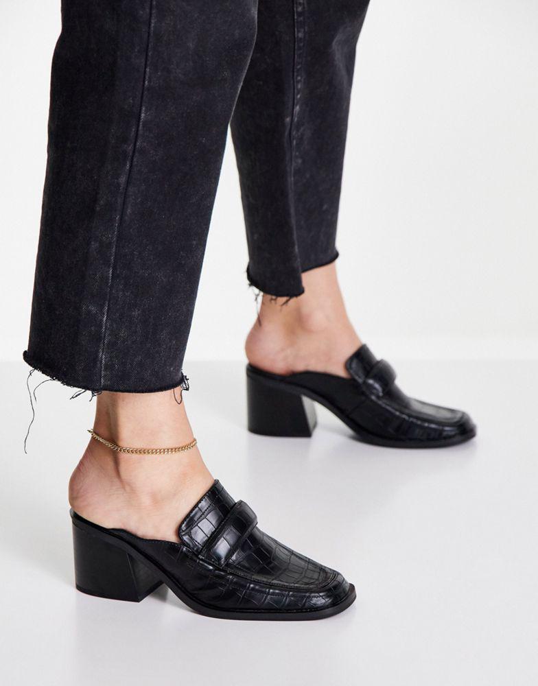 ASOS DESIGN Sky padded heeled loafers in black商品第2张图片规格展示