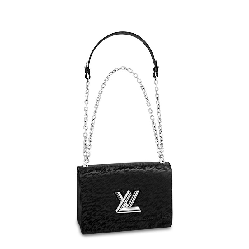 商品Louis Vuitton|预售10天 Louis Vuitton/路易威登 经典款TWIST系列 女士中号黑色水波纹牛皮革旋转徽标银扣翻盖开合单肩斜挎链条包M50282,价格¥32831,第1张图片