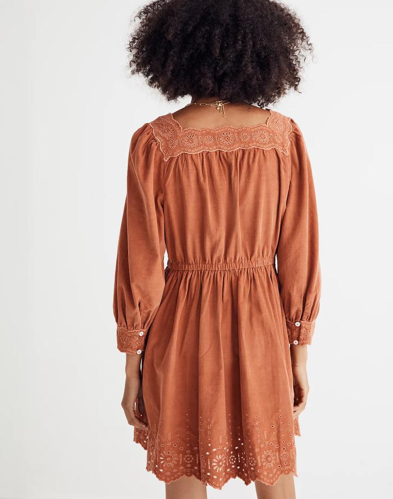 商品Madewell|Petite Embroidered Corduroy Square-Neck Mini Dress,价格¥349,第5张图片详细描述
