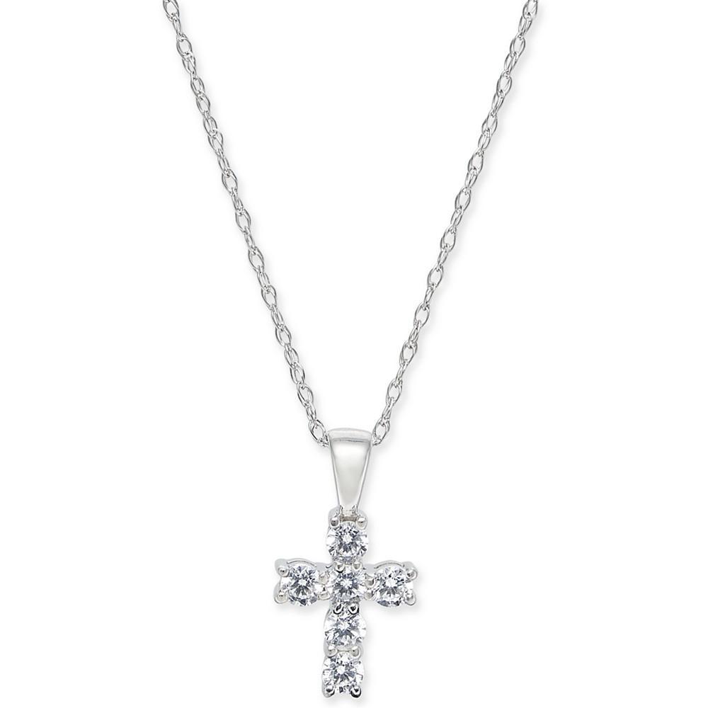 商品Macy's|Diamond Baby Cross 18" Pendant Necklace (1/5 ct. t.w.) in 14k White, Yellow or Rose Gold,价格¥4313,第1张图片