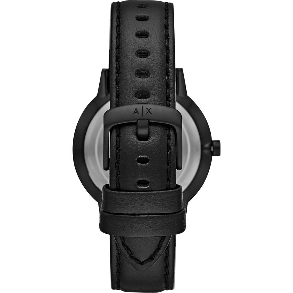 Men's Black Leather Strap Watch 42mm商品第3张图片规格展示