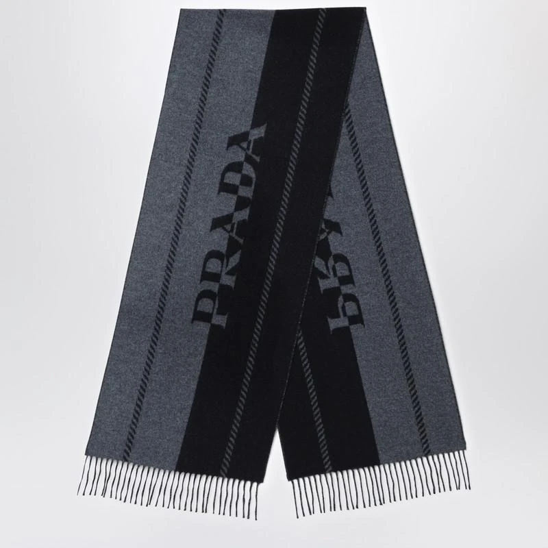 商品Prada|Slate/black wool scarf with jacquard logo,价格¥2804,第1张图片