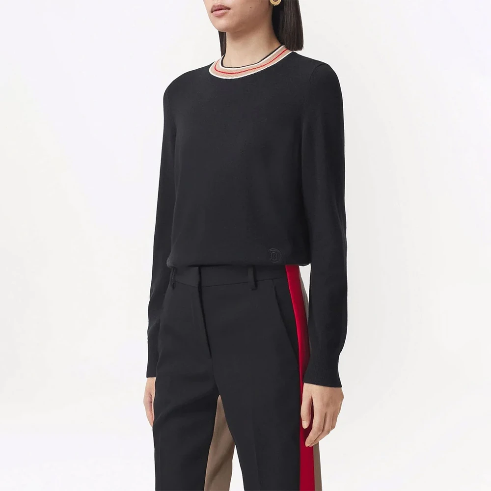 BURBERRY 女士黑色条纹领口羊绒毛衣 8048428 商品