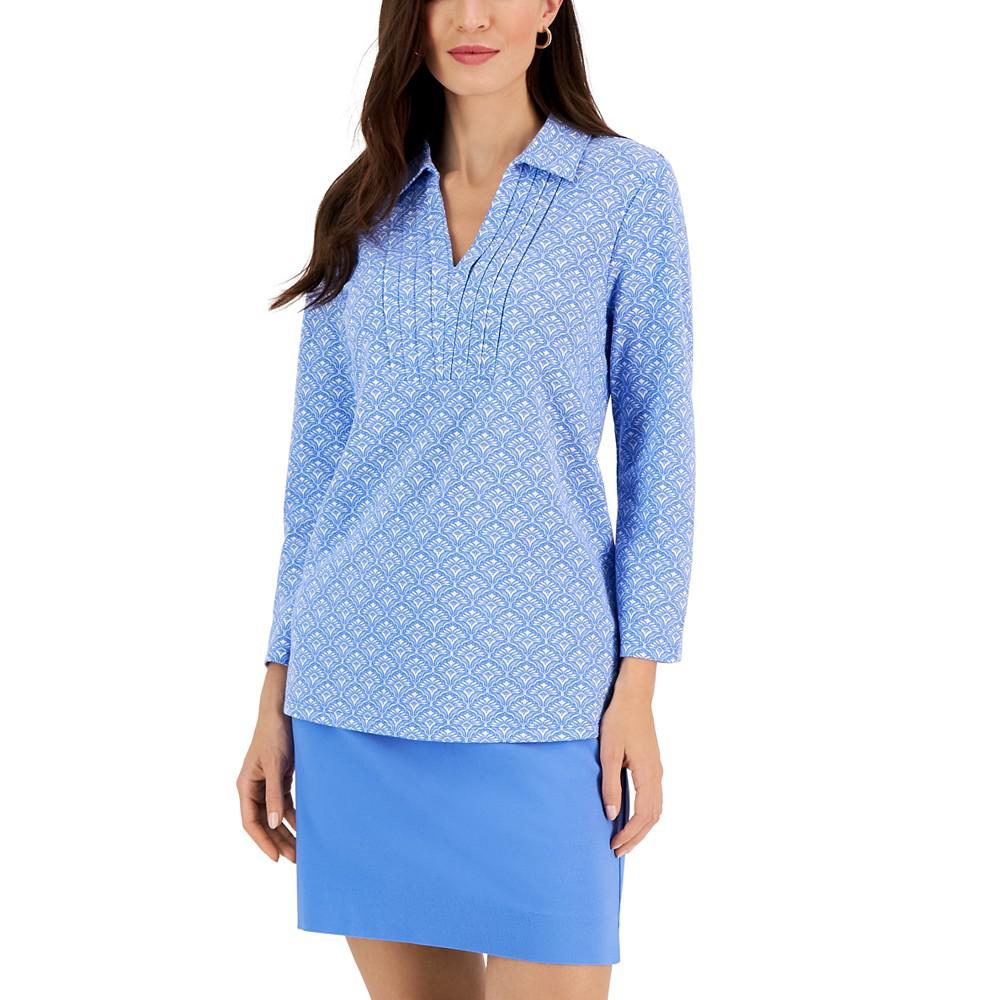 Women's Foulard Pleated Polo Top, Created for Macy's商品第1张图片规格展示