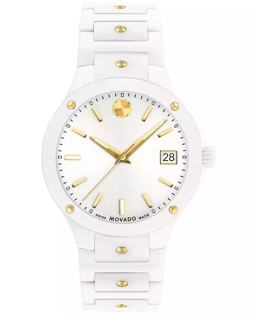商品Movado|Women's Se Swiss Quartz White Ceramic Yellow PVD Bracelet Watch 33mm,价格¥10351,第1张图片