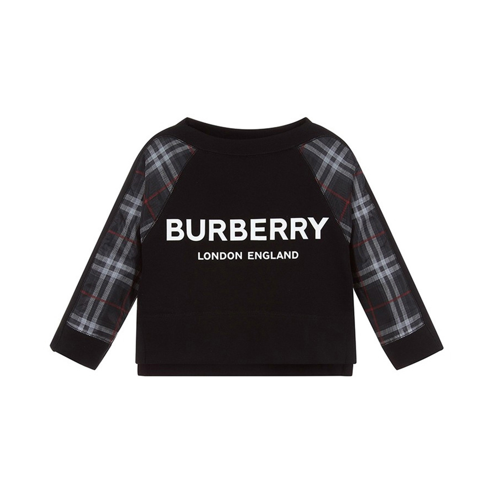 商品Burberry|Burberry Kids 博柏利童装 女童黑色TEEN格纹拼接套头衫 8011010,价格¥1268,第1张图片