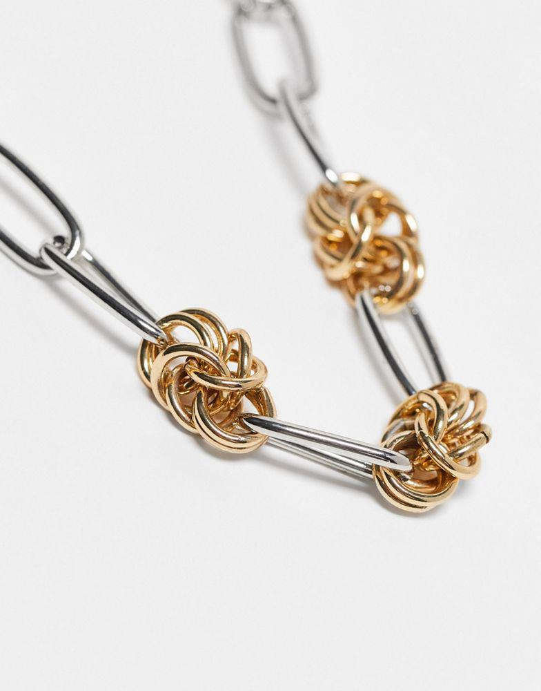 商品Reclaimed Vintage|Reclaimed Vintage unisex silver and gold knotted necklace multirow,价格¥78,第5张图片详细描述