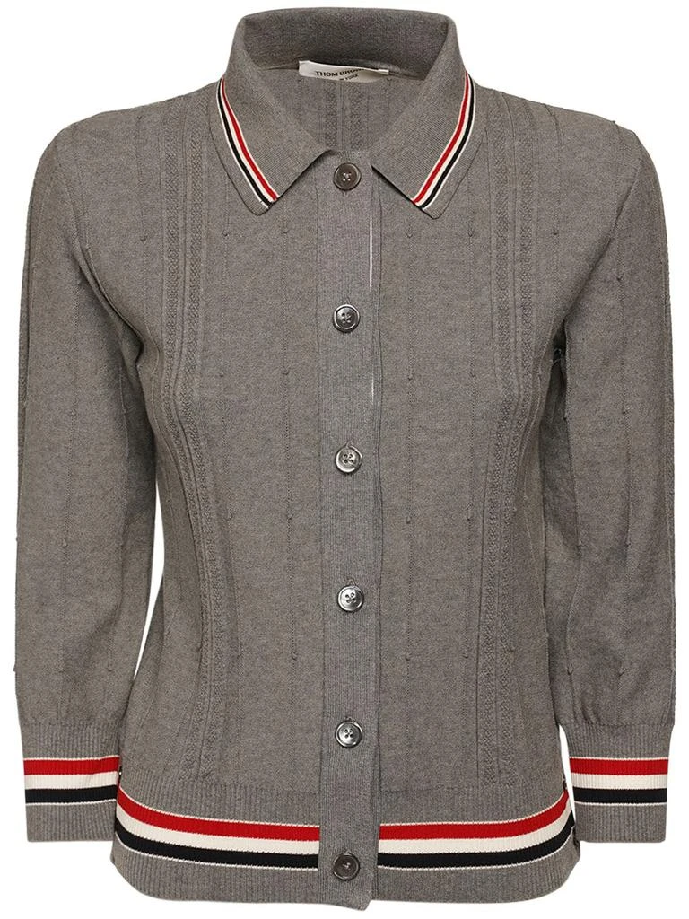 商品Thom Browne|3/4 Sleeve Textured Cotton Knit Cardigan,价格¥6782,第1张图片