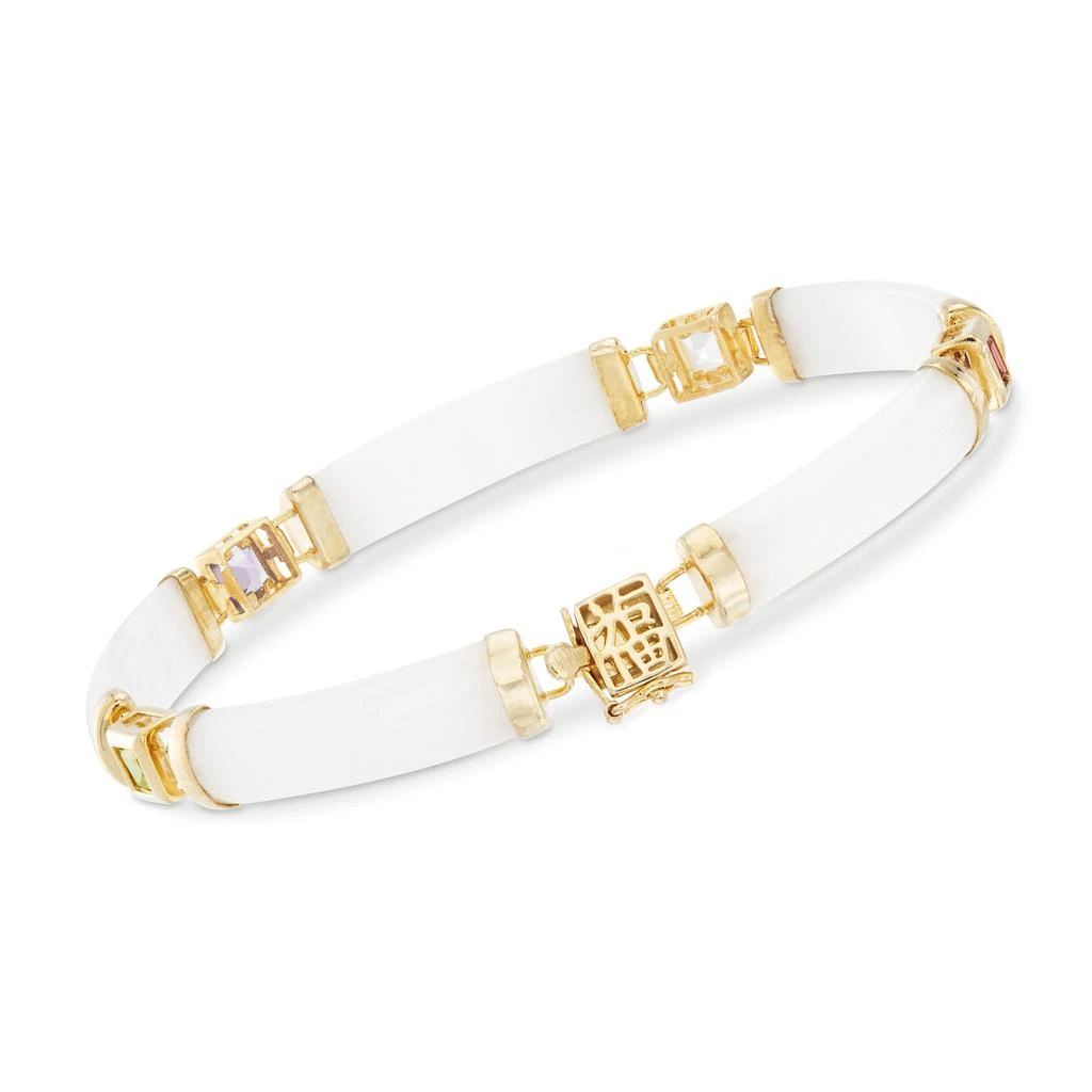 商品Ross-Simons|Multi-Gemstone and White Jade "Bless" Bracelet in 14kt Gold Over Sterling,价格¥1263,第5张图片详细描述