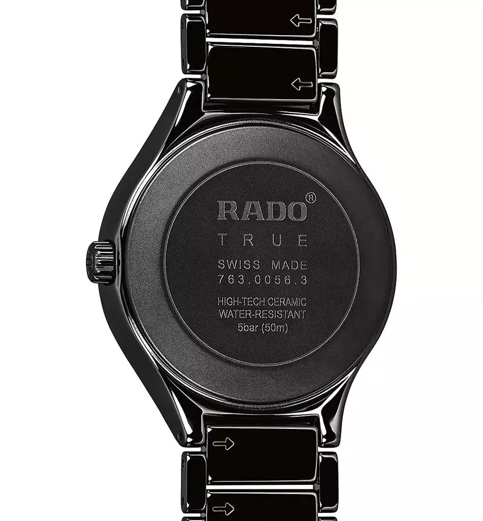 商品Rado|Unisex Swiss Automatic True Diamond (1/8 ct. t.w.) Black Ceramic Bracelet Watch 40mm,价格¥18164,第3张图片详细描述