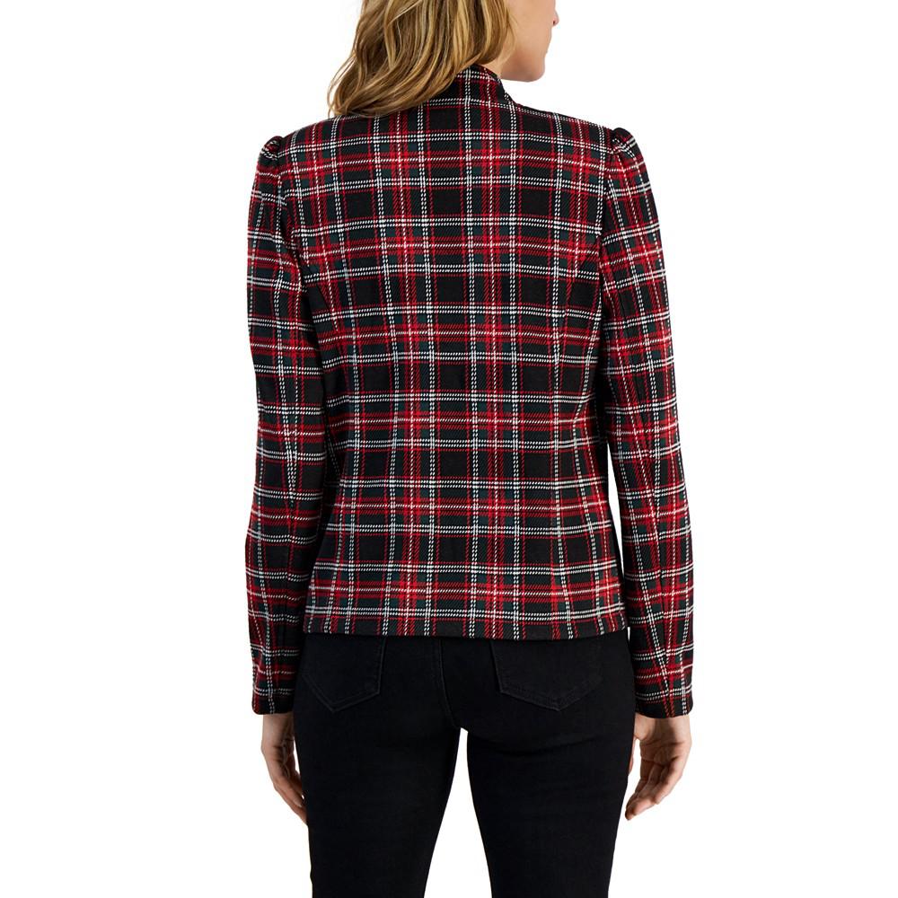 Women's Puff-Sleeve Plaid Band Jacket商品第2张图片规格展示