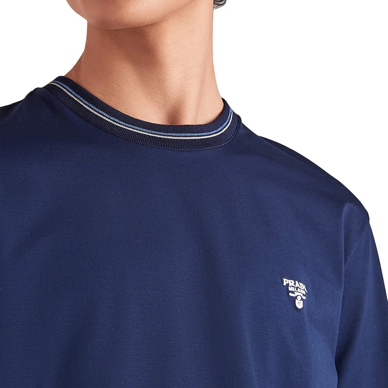 商品Prada|【预售3-7天】PRADA/普拉达 22年秋冬新款 男士蓝色纯棉短袖T恤UJN797_710_F0008_S_221,价格¥3910,第5张图片详细描述