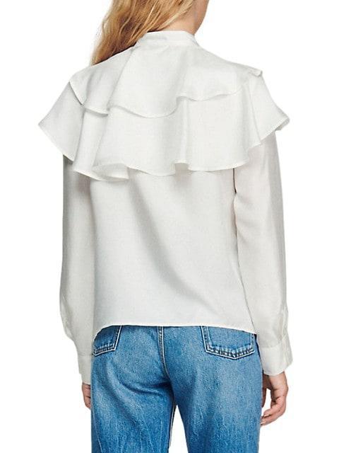 商品Sandro|Comedie Ruffled Silk Shirt,价格¥1681,第5张图片详细描述