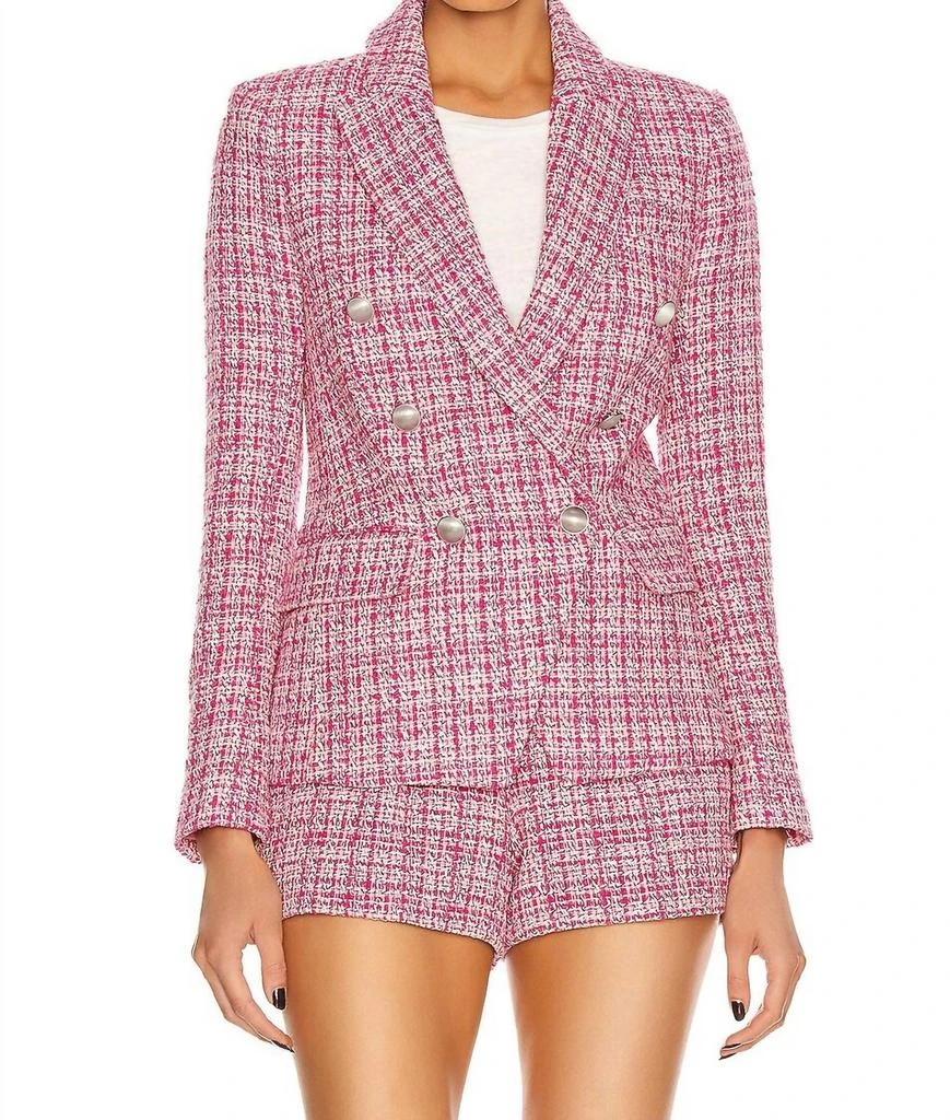 商品L'Agence|Kenzie Tweed Double-Breasted Blazer And Shorts Set In Pink,价格¥1691,第2张图片详细描述