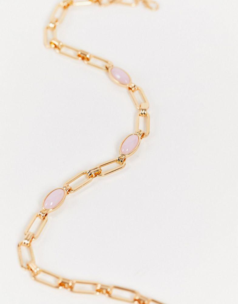Reclaimed Vintage inspired unisex short necklace with lilac stones in gold商品第2张图片规格展示