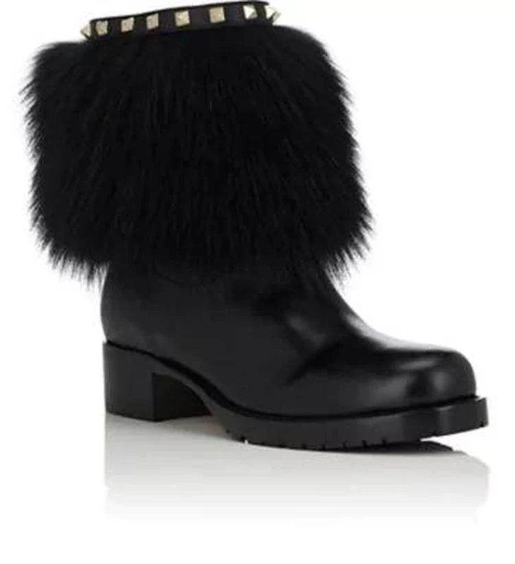 商品Valentino|Rockstud Leather & Fur Ankle Boots,价格¥5199,第2张图片详细描述